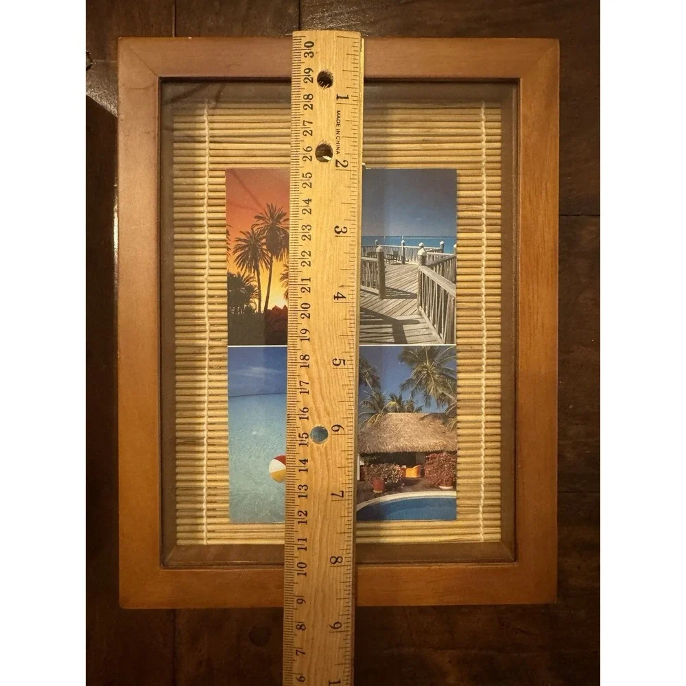 Pair of Decorel Bamboo Shadow Box Frames 5x7 Tropical Tiki With Photo Clips (2)